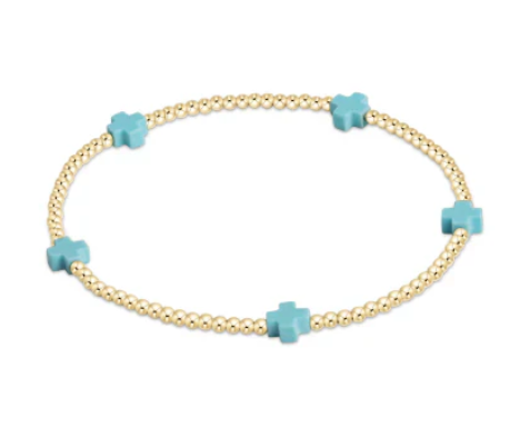 ENewton Signature Cross Small Gold Pattern 2mm Bead Bracelet - Turquoise - Gabrielle's Biloxi