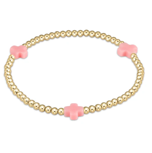 egirl Signature Cross Gold Pattern 3mm Bead Bracelet - Pink - Gabrielle's Biloxi