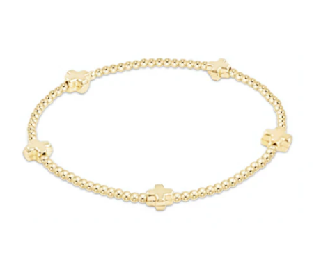 egirl Signature Cross Small Gold Pattern 2mm Bead Bracelet - Gold - Gabrielle's Biloxi
