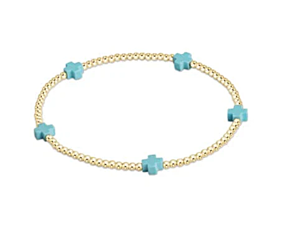 egirl Signature Cross Small Gold Pattern 2mm Bead Bracelet - Turquoise - Gabrielle's Biloxi