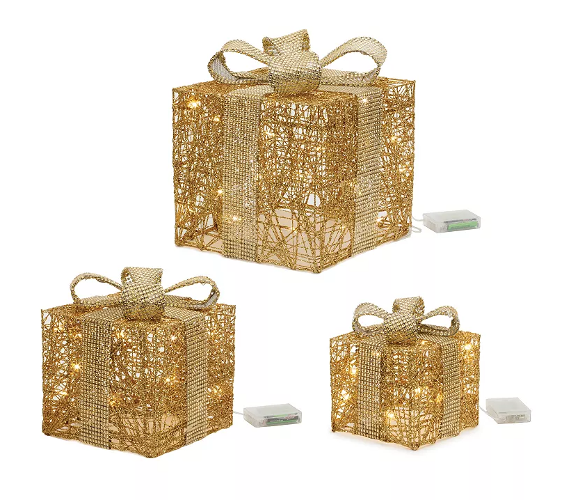 LED Gold Gift Package w/Lights (Set of 3) - Gabrielle's Biloxi
