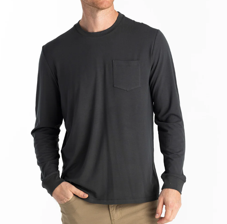 Men's Bamboo Flex Long Sleeve Pocket Tee - Black Sand - Gabrielle's Biloxi