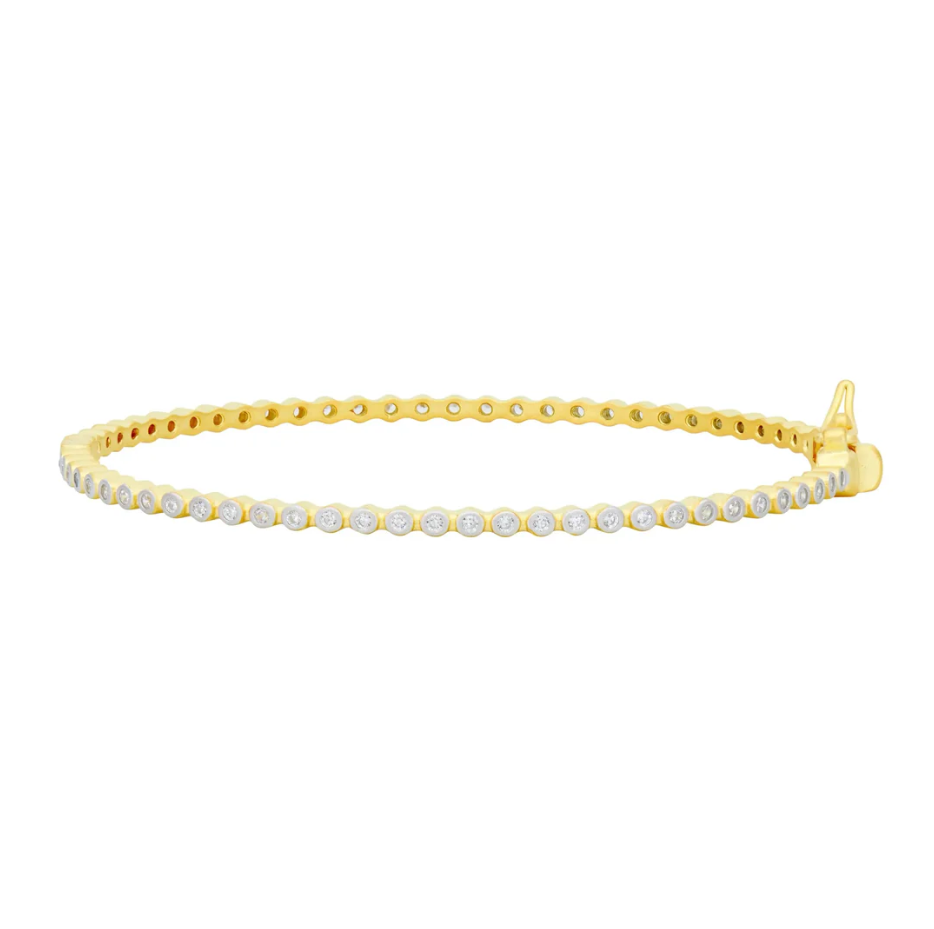 Freida Rothman Signature Bezel Pave' Hinge Bangle - Gold - Gabrielle's Biloxi