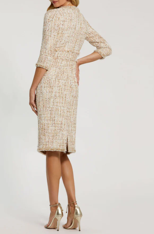 Mac Duggal 3/4 Sleeve Beaded Trim Patch Pocket Midi Dress - Blush - Gabrielle's Biloxi
