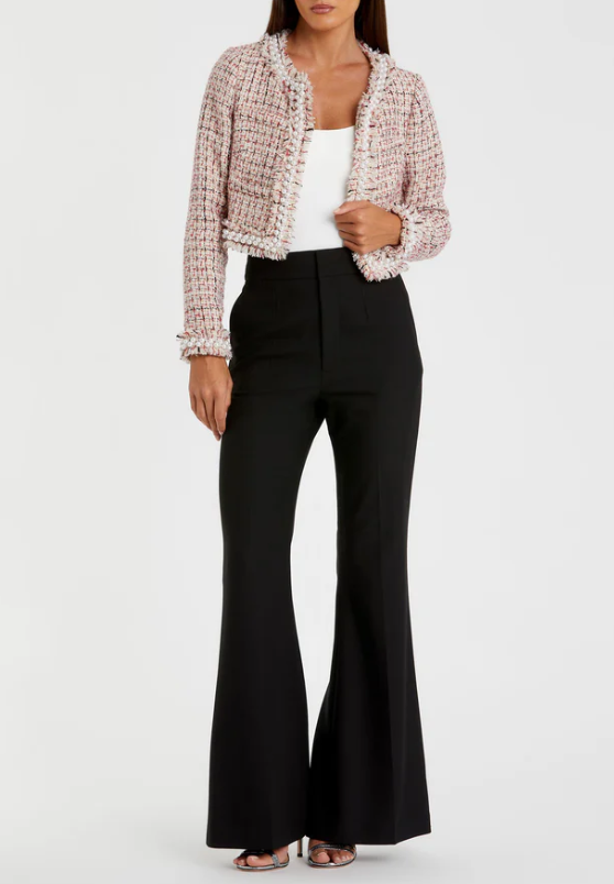 Mac Duggal Pearl Trim Long Sleeve Cropped Jacket - Cherry - Gabrielle's Biloxi