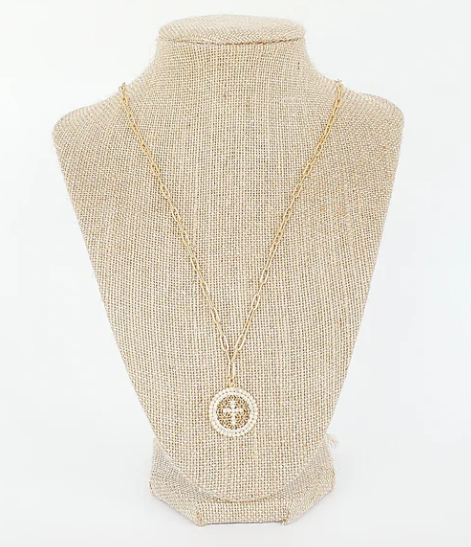 19" Rhinestone Filigree Cross on Paperclip Necklace - Gold - Gabrielle's Biloxi