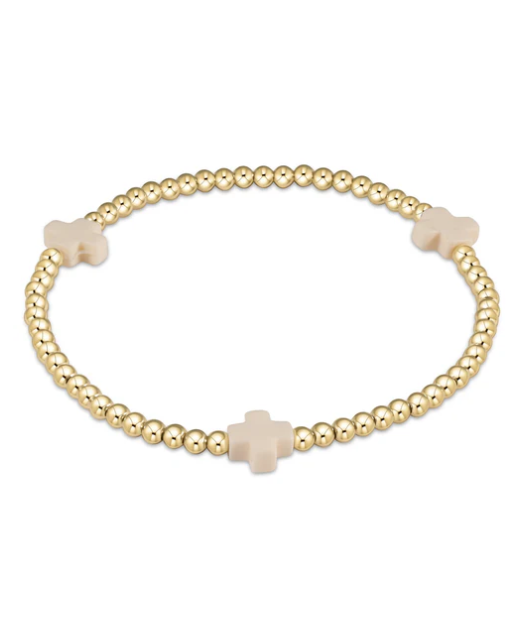 ENewton Signature Cross Gold Pattern 3mm Bead Bracelet - Off White - Gabrielle's Biloxi