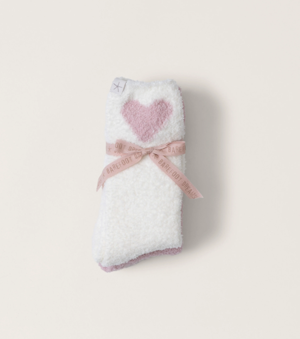 Barefoot Dreams CozyChic Heart Print Sock Set - Pink Peonie - Pearl - Gabrielle's Biloxi