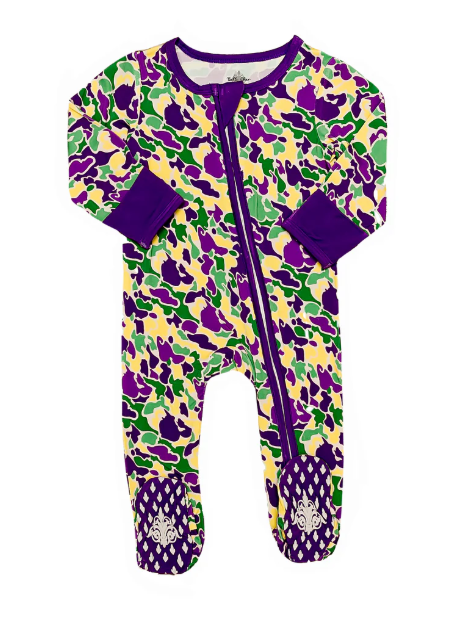 Mardi Gras Camo Bamboo Romper - Gabrielle's Biloxi