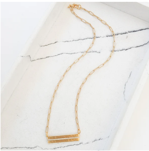 16" Paperclip w/ Rhinestone Bar-Gold - Gabrielle's Biloxi