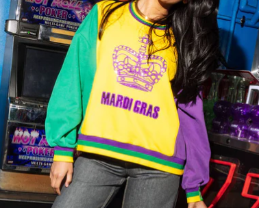 Queen of Sparkles Mardi Gras Colorblock Crown Sweatshirt - Yellow - Gabrielle's Biloxi