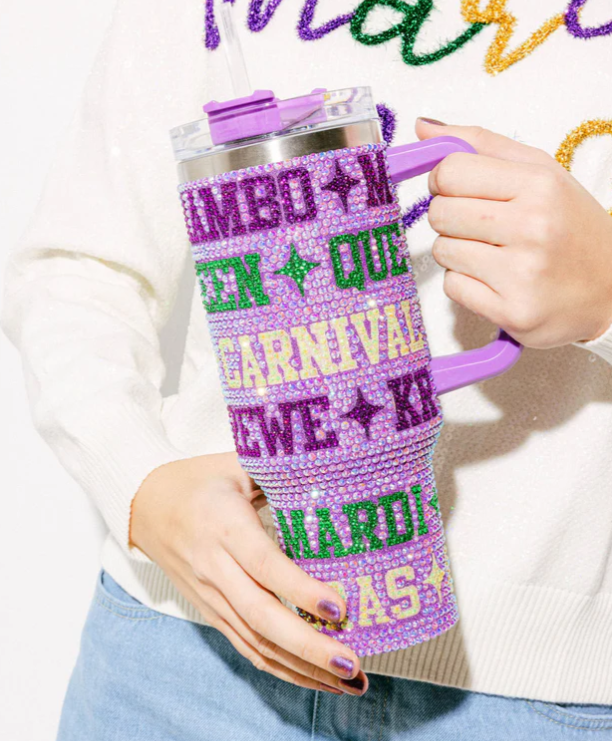 Queen of Sparkles Purple Mardi Gras Rhinestone Tumbler - Gabrielle's Biloxi