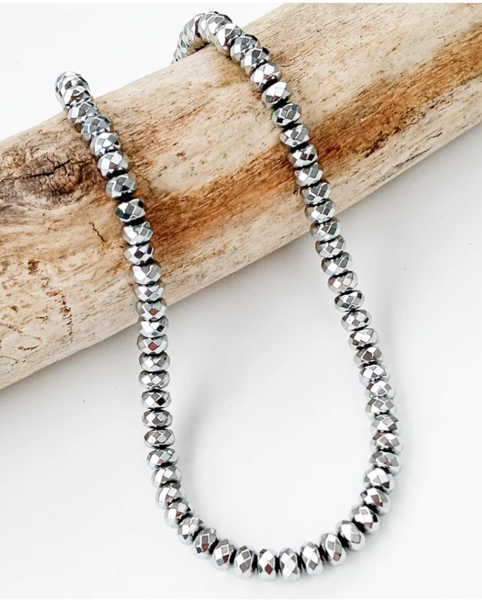 Rondelle 18" Necklace Small Swivel Clasp - Silver Hematite - Gabrielle's Biloxi