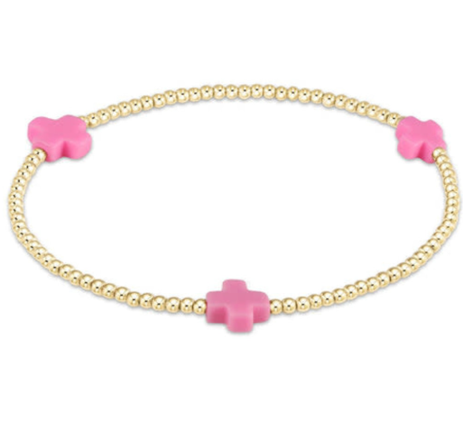 egirl Signature Cross Small Gold Pattern 2mm Bead Bracelet - Bright Pink - Gabrielle's Biloxi