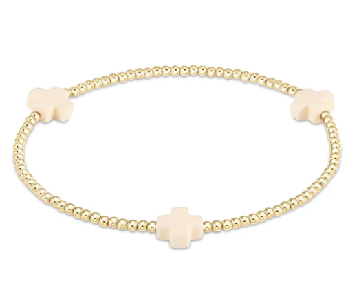 egirl Signature Cross Small Gold Pattern 2mm Bead Bracelet - Off-White - Gabrielle's Biloxi