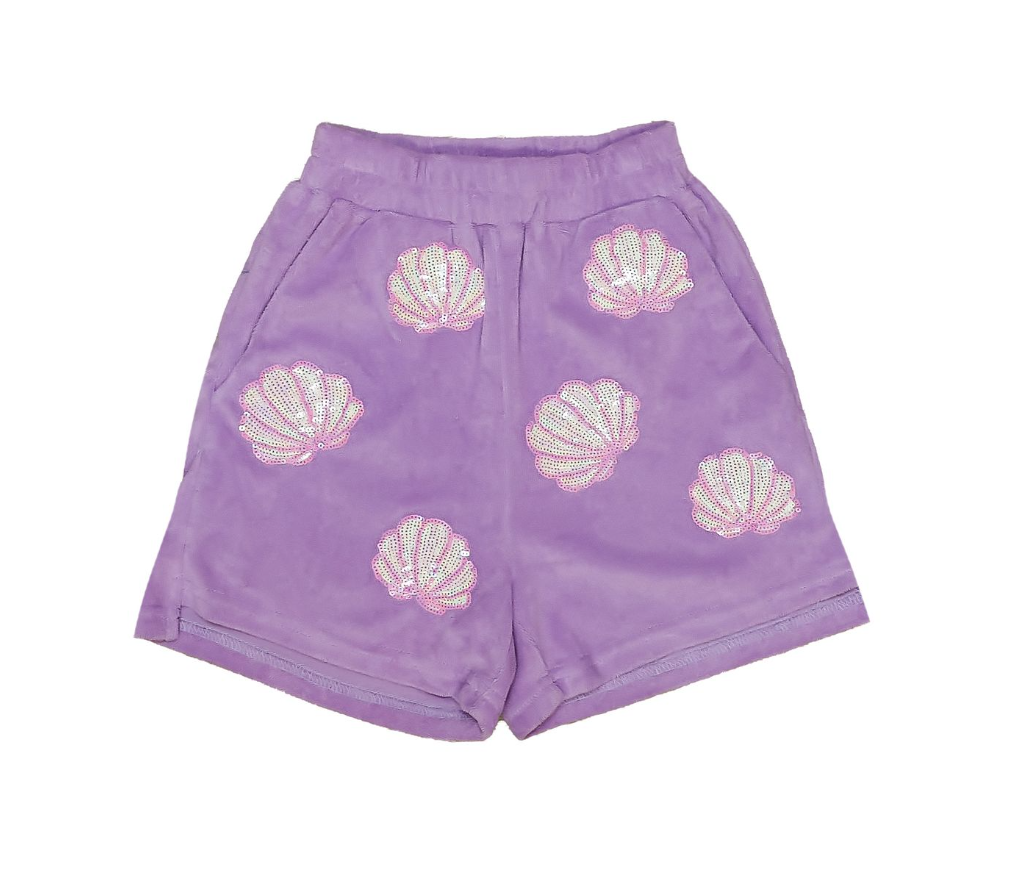 Girls Lavender Terry Cloth Seashell Shorts - Gabrielle's Biloxi