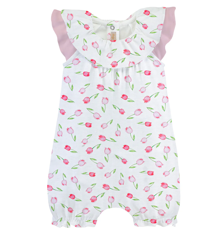 Pink Tulips Romper with Ruffles - Gabrielle's Biloxi