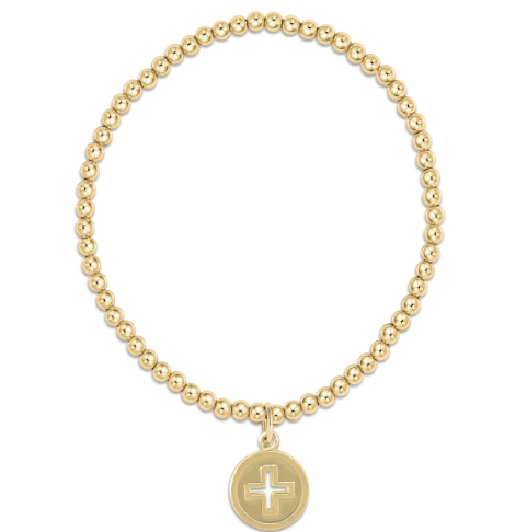 ENewton Classic Gold 3mm Bead Bracelet - Signature Cross Gold Disc - Gabrielle's Biloxi