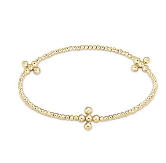 ENewton Signature Cross Gold Pattern 2mm Bead Bracelet - Classic Beaded Signature Cross Gold - 3mm Bead Gold - Gabrielle's Biloxi