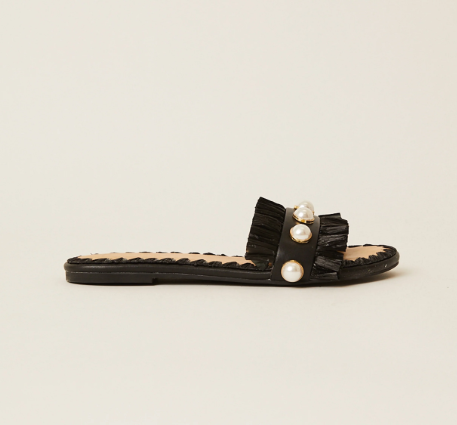 BTB Los Angeles Valentina Fringe Slide - Black - Gabrielle's Biloxi