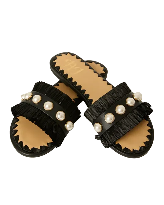 BTB Los Angeles Valentina Fringe Slide - Black - Gabrielle's Biloxi