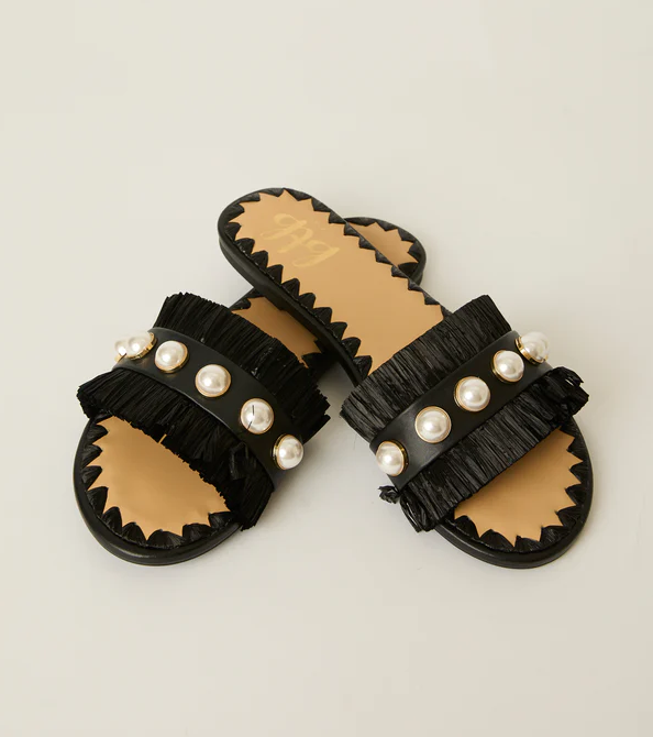 BTB Los Angeles Valentina Fringe Slide - Black - Gabrielle's Biloxi