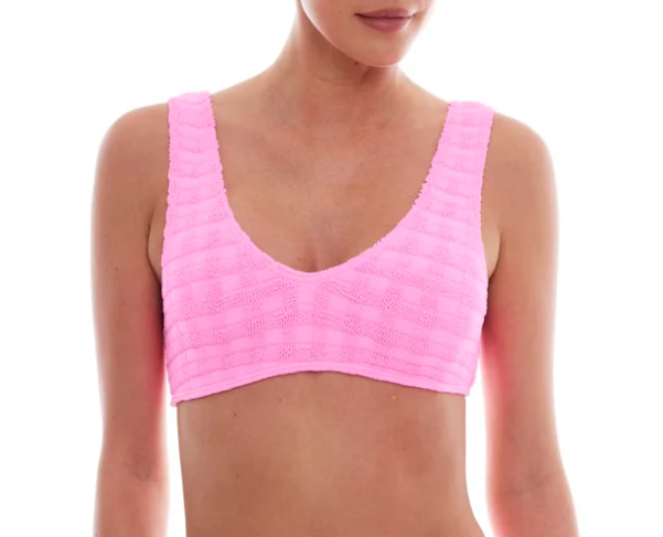 LOVE & BIKINIS Barcelona Classic Bikini Top - Strawberry Pink Squares - Gabrielle's Biloxi