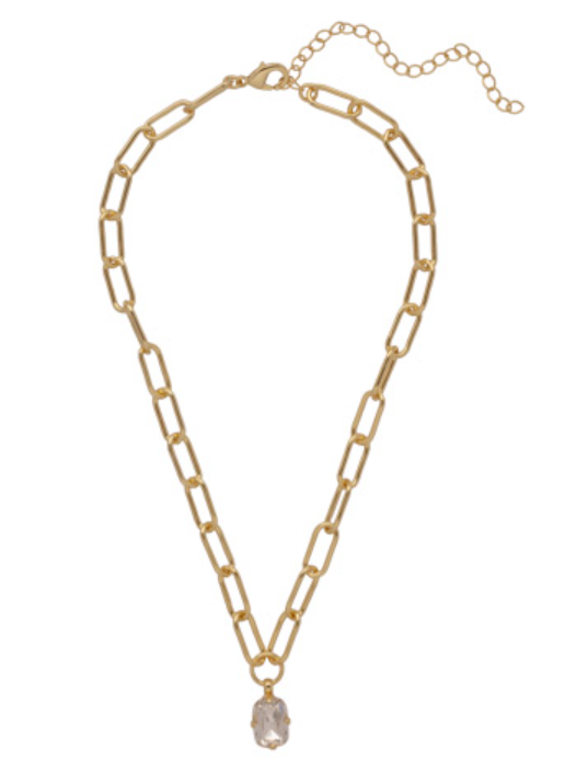Sorrelli Nia Oval Pendant Necklace - Gold with Crystal - Gabrielle's Biloxi