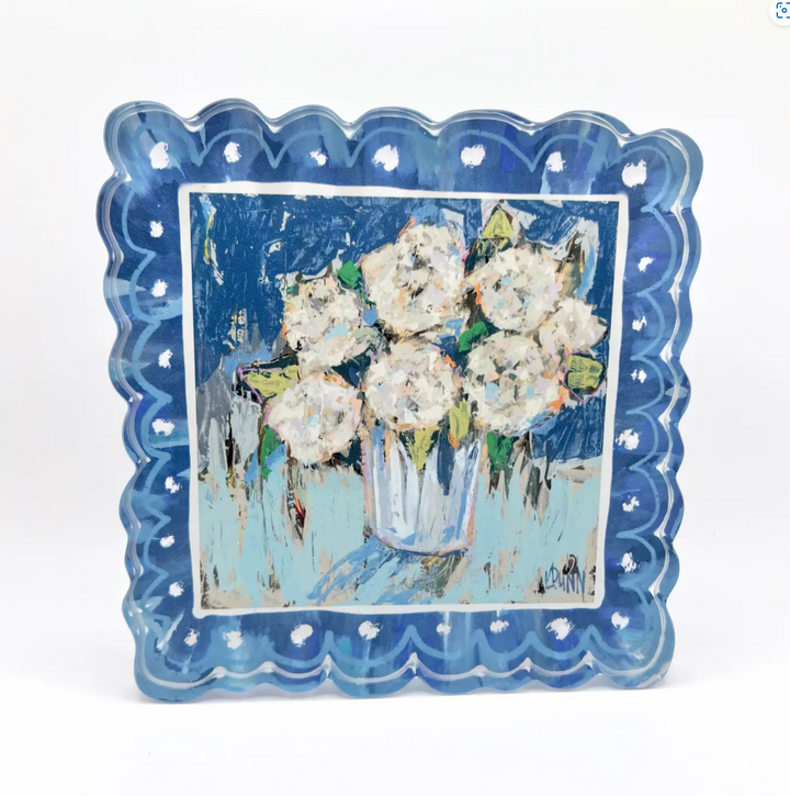 Scalloped Blue Hydrangea Acrylic Block - Gabrielle's Biloxi
