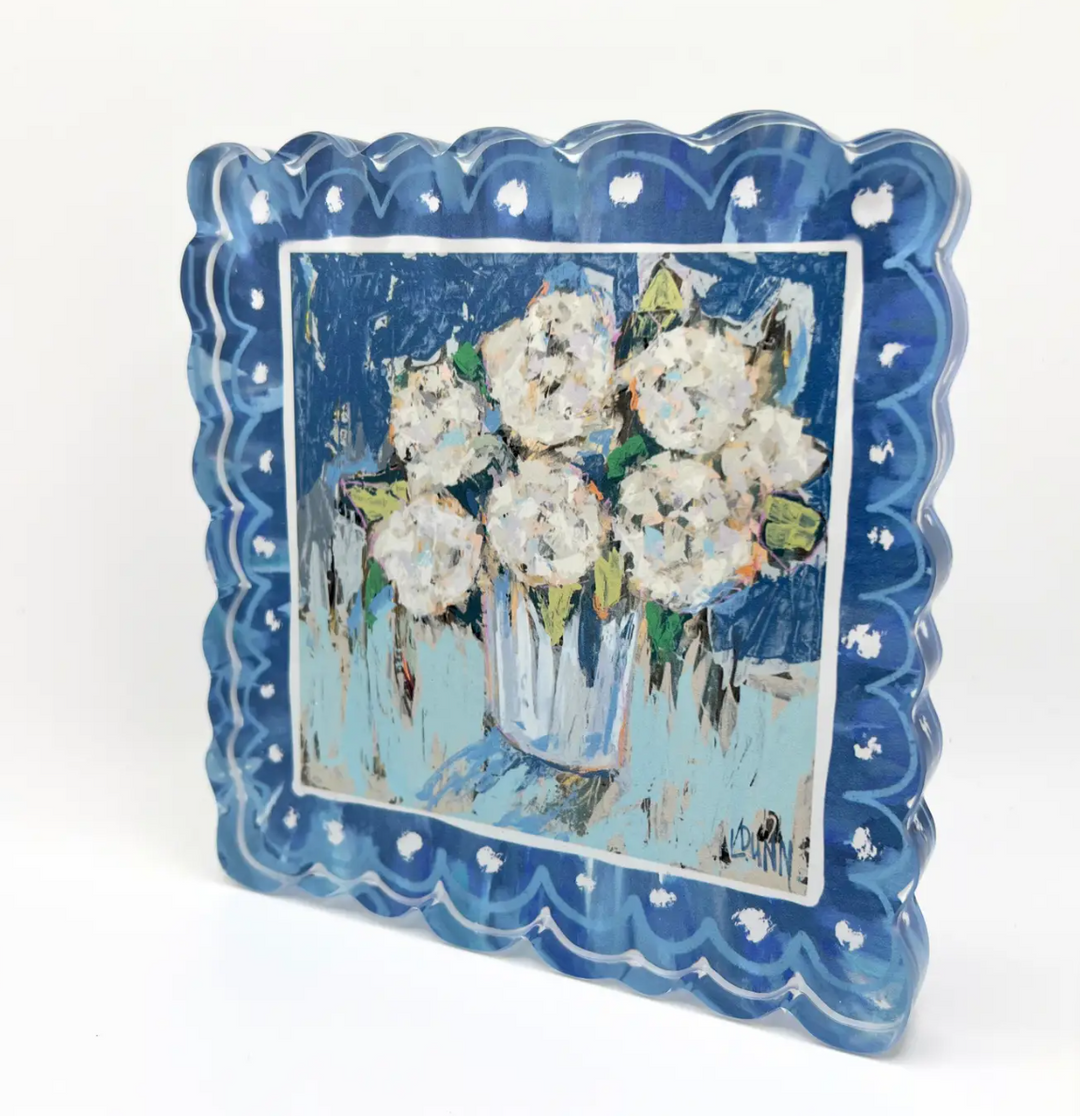 Scalloped Blue Hydrangea Acrylic Block - Gabrielle's Biloxi