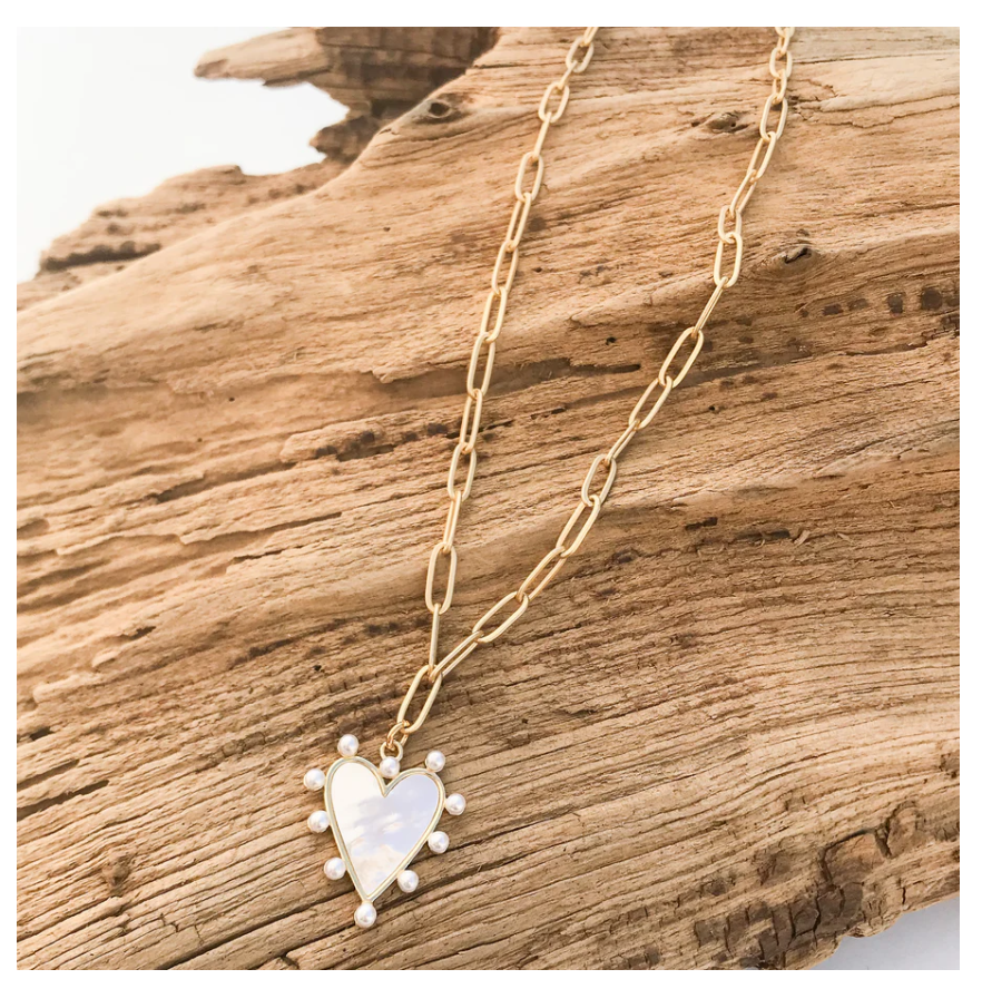 Virtue Mini Pearl Studded MOP Heart - Gold - Gabrielle's Biloxi