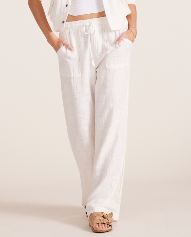 Bobi Wide Leg Tie Waist Pocket Pant - Cream - Gabrielle's Biloxi