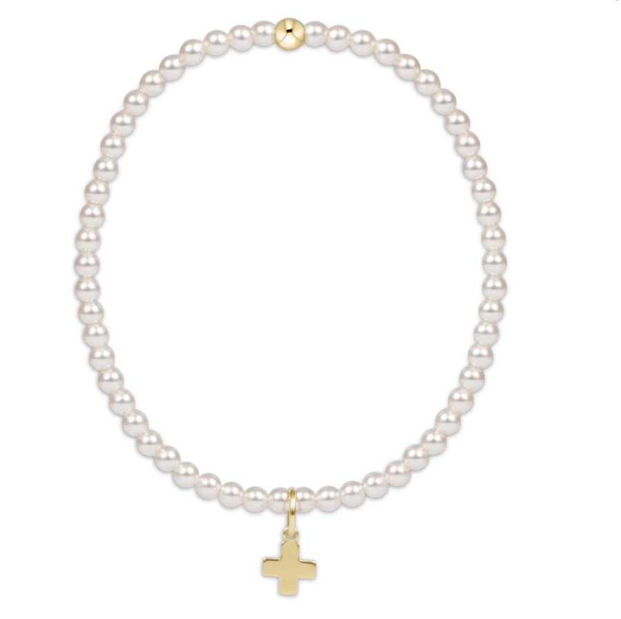 Enewton Classic Pearl 3mm Bead Bracelet - Signature Cross Gold Charm - Gabrielle's Biloxi
