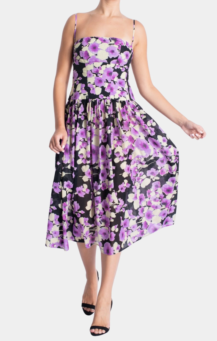 Karina Grimaldi Truman Print Dress - Black Floral Medium Karina Grimaldi Truman Print Dress - Black Floral Medium