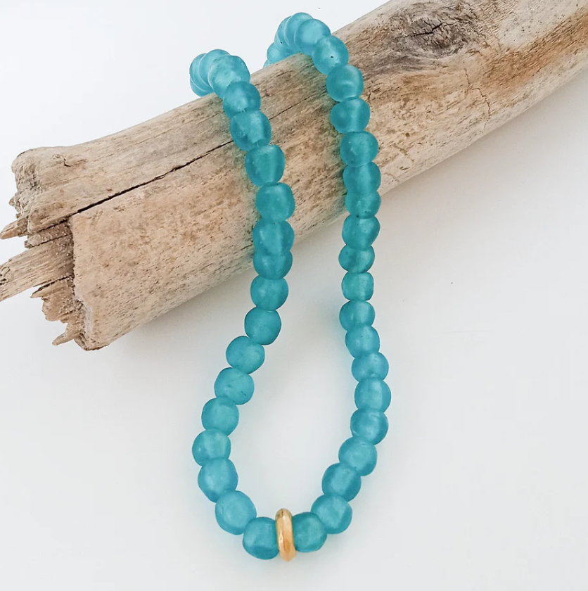 18" Glass Washer Necklace - Turquoise - Gabrielle's Biloxi