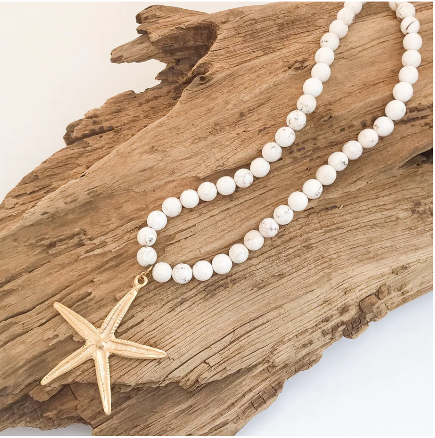 Virtue Starfish Gemstone Necklace - White Cat Eye - Gabrielle's Biloxi