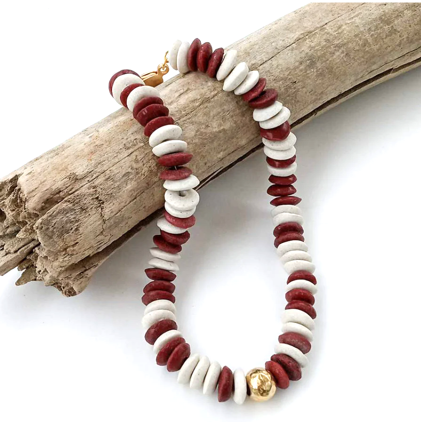 Virtue Heishi Clay Choker Necklace - Maroon/White - Gabrielle's Biloxi