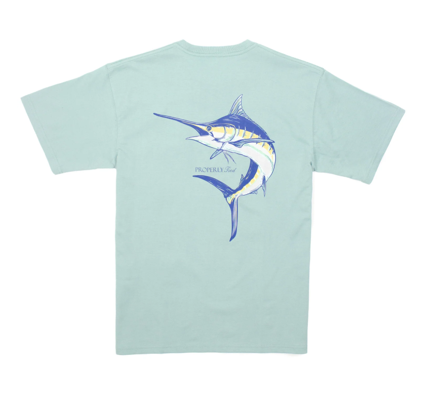 Properly Tied Mens Blue Marlin Tee - Marine Mist - Gabrielle's Biloxi