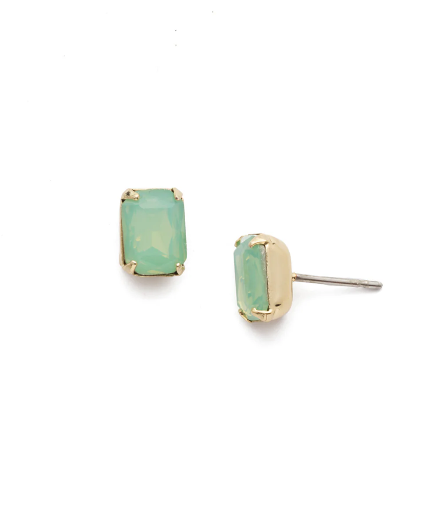Sorrelli Mini Emerald Cut Stud Earrings - Bright Gold Pacific Opal - Gabrielle's Biloxi