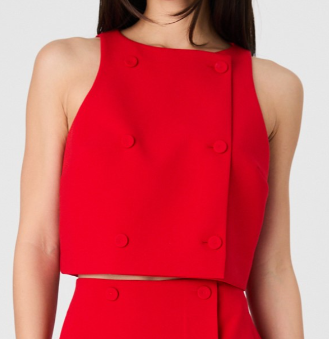 French Connection Azra Twill Double Breasted Top - Red - Gabrielle's Biloxi