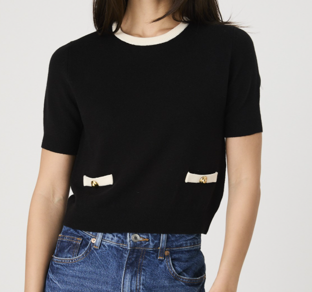 French Connection Babysoft Short Sleeve Top - Black/Porcelain Cream - Gabrielle's Biloxi