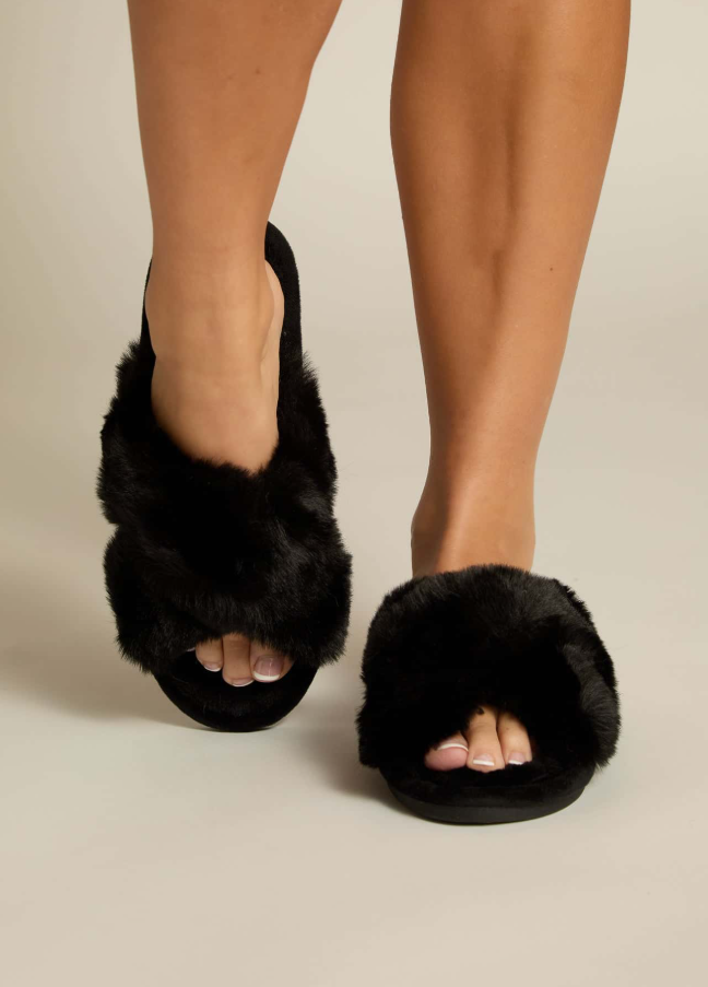Faceplant Dreams Furry Slippers - Black - Gabrielle's Biloxi