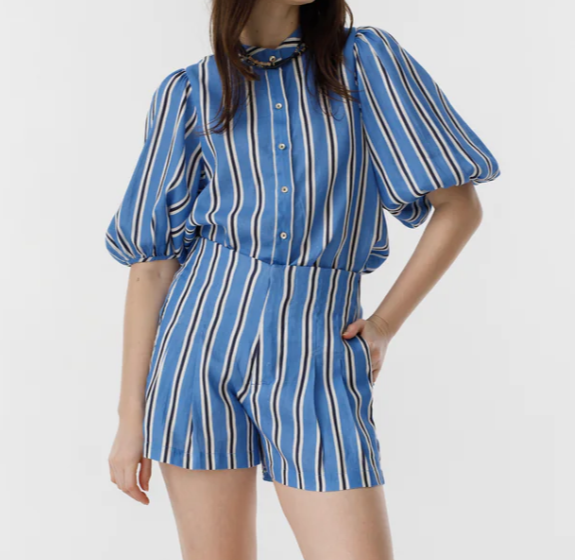 Lanhtophy Frida Linen Shorts - Blue Ivy Stripes - Gabrielle's Biloxi