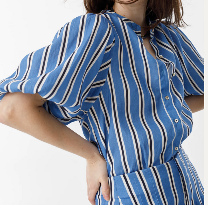 Lanhtropy Bubble Linen Shirt - Blue Ivy Stripes - Gabrielle's Biloxi