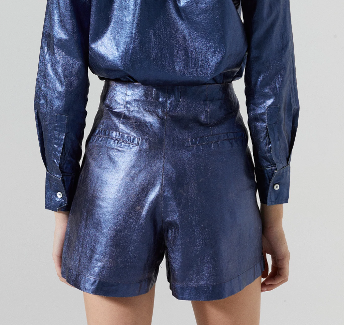 Lanhtropy Frida Metallic Linen Shorts - Dark Blue - Gabrielle's Biloxi