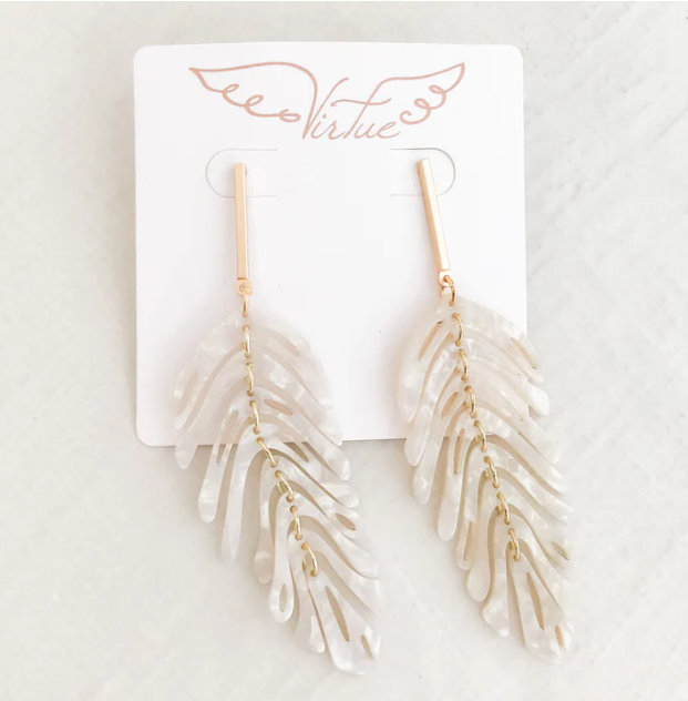Virtue Bar Post with Acrylic Leaf Earrings - Ivory - Gabrielle's Biloxi