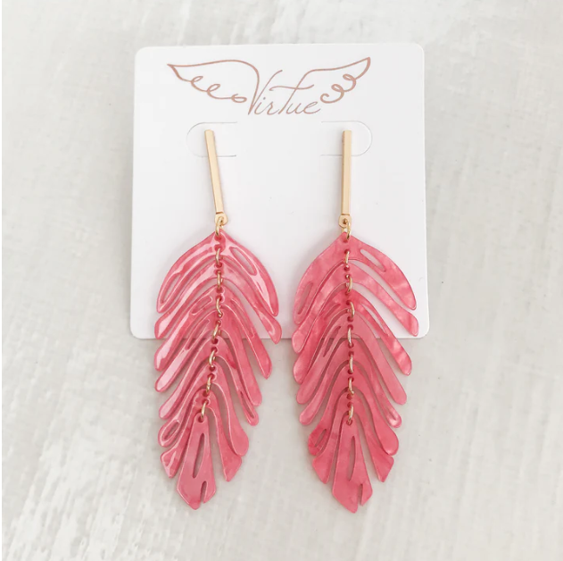 Virtue Bar Post with Acrylic Leaf Earrings - Watermelon - Gabrielle's Biloxi