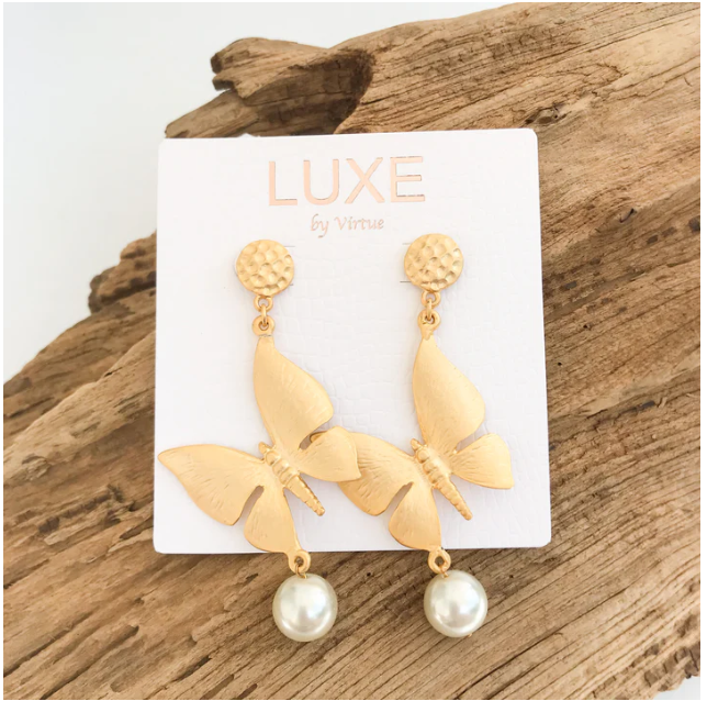 Virtue The Monarch Butterfly Pearl Drop Earrings - Gabrielle's Biloxi