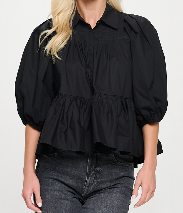 Meet Me in Santorini Black Poplin Blouse - Gabrielle's Biloxi