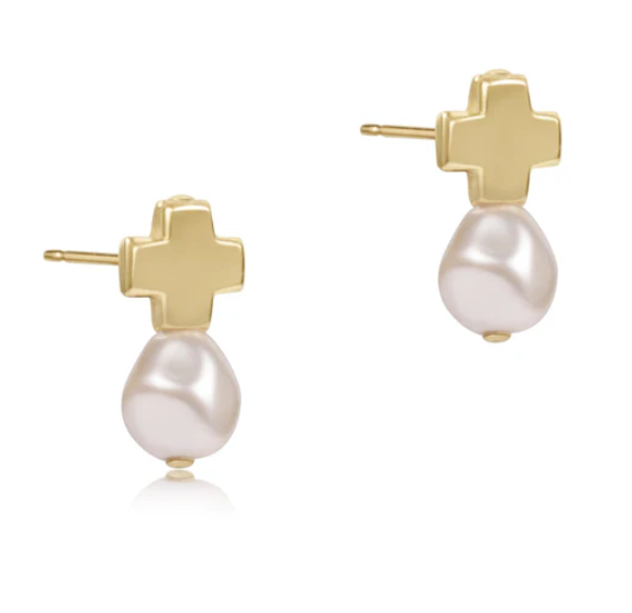 Enewton Signature Cross Gold Stud - Pearl - Gabrielle's Biloxi